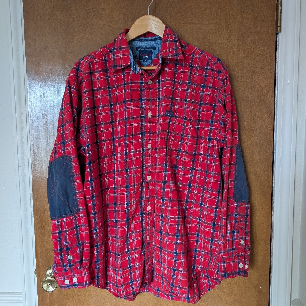 Vintage Tommy Hilfiger Jeans Red Plaid Long Sleeve Button Up Shirt